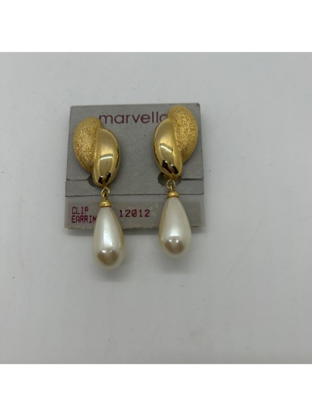 Vintage Faux Pearl Teardrop Earrings Marvella Gold-Tone Clip-On Elegant Bridal - Picture 11 of 12